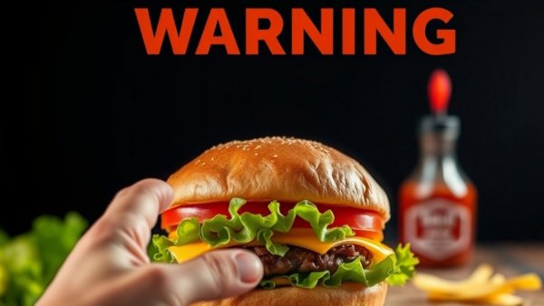 Cheeseburger and text warning about fried foods impacting lifespan.