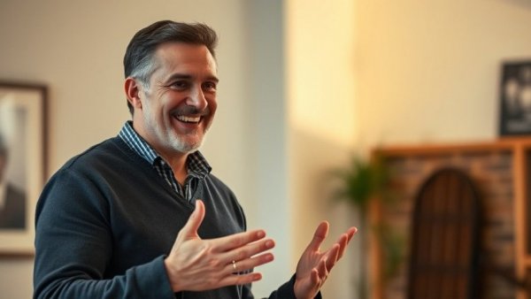 Charismatic speaker gesturing in conversation, Starving for Wisdom theme.