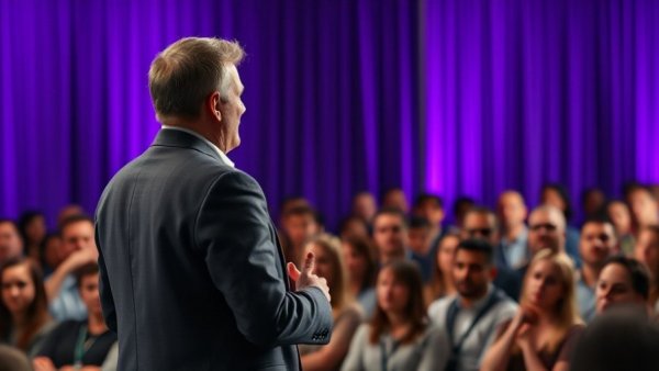 Motivational speaker engaging an audience, overcoming the belief trap.