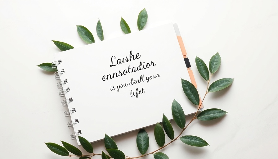 Elegant planner cover with motivational quote and green leaves.