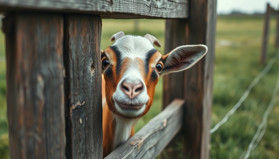Playful goat peeking through fence, remember to check your fence daily.