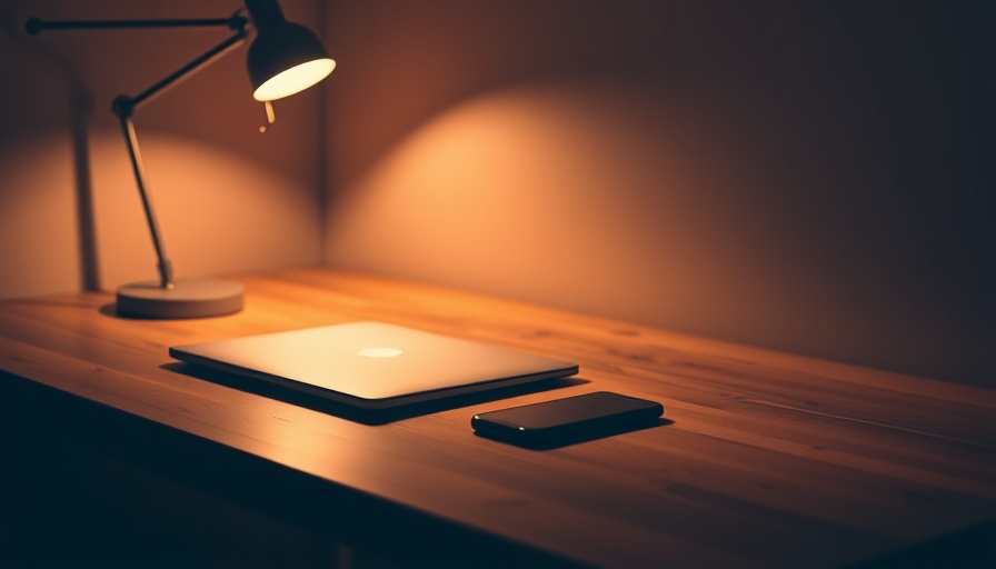 Minimalist desk setup creating a distraction-free focus ritual, dim lighting.