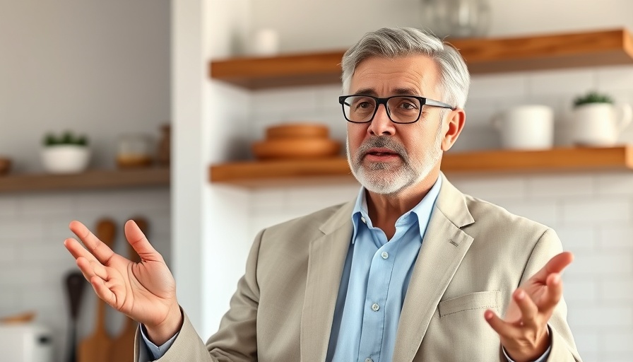 Mature man in a kitchen discusses dangers of fragrances in personal care products.