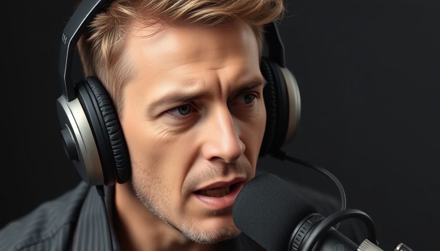 Focused man speaking into a microphone, boosting dopamine discussion.