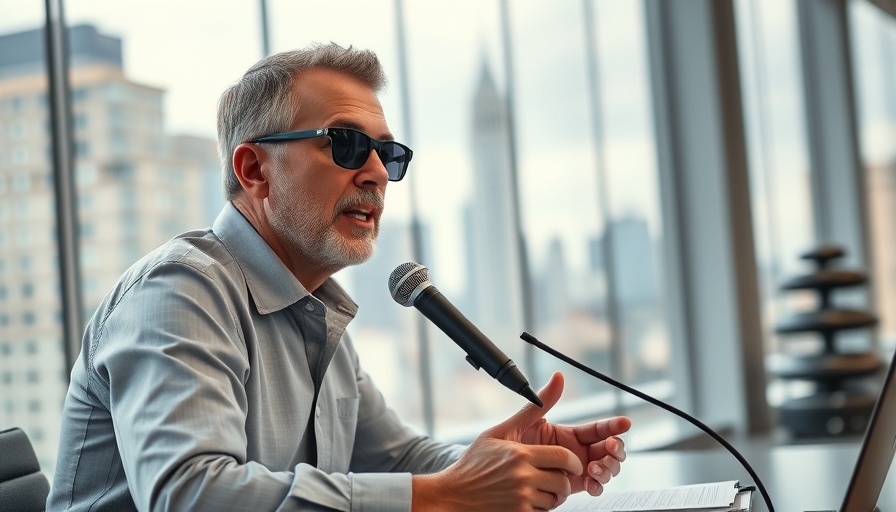 Man using microphone in office setting discussing nicotine productivity.