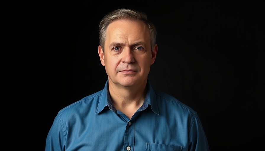 Middle-aged man in blue shirt studio portrait, best vitamin for arthritis discussion.