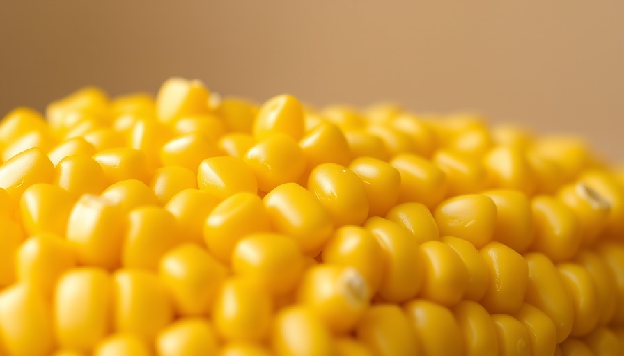 Juicy yellow corn kernels representing healthy grains.