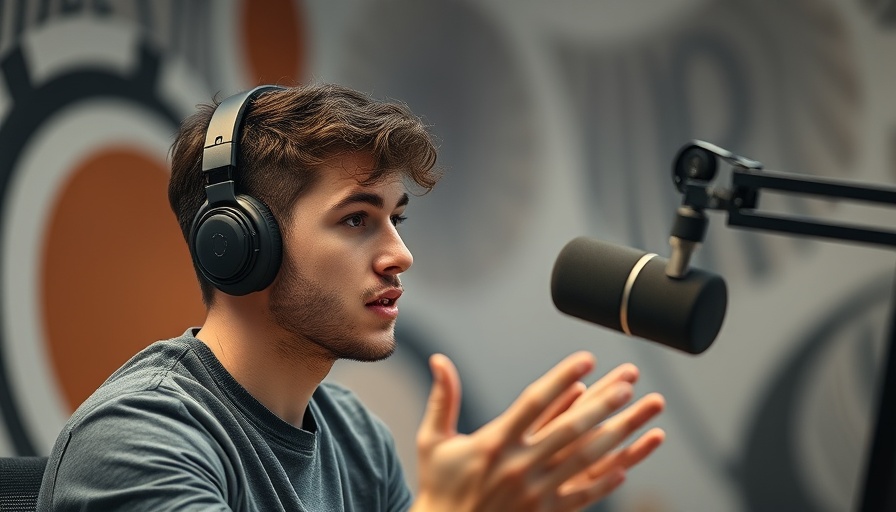Young man discussing in podcast studio; topic on testosterone.