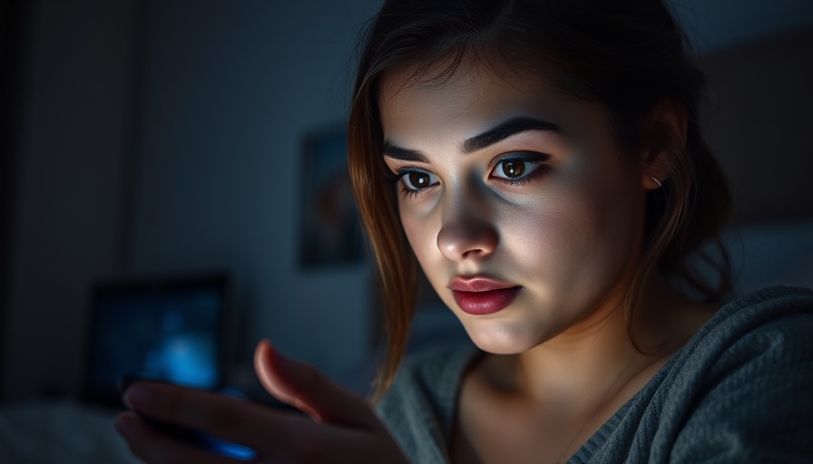 Screen time sleep impact: Woman on phone at night.