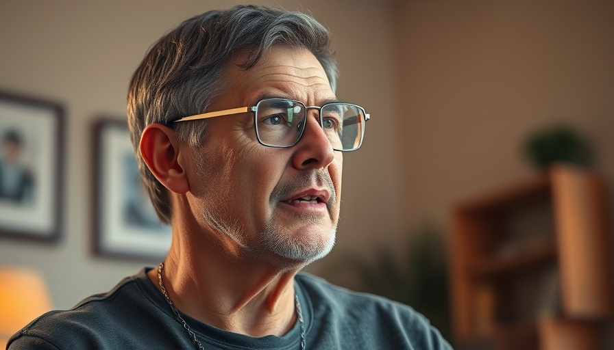 Middle-aged man discussing nighttime routine for better sleep, indoors.