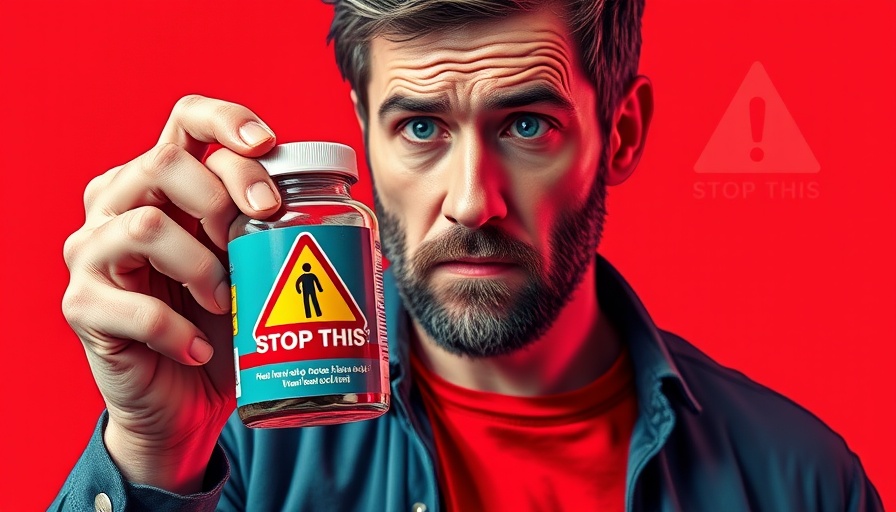 Man holding a vitamin bottle with warning, '10 vitamins you should never take'.