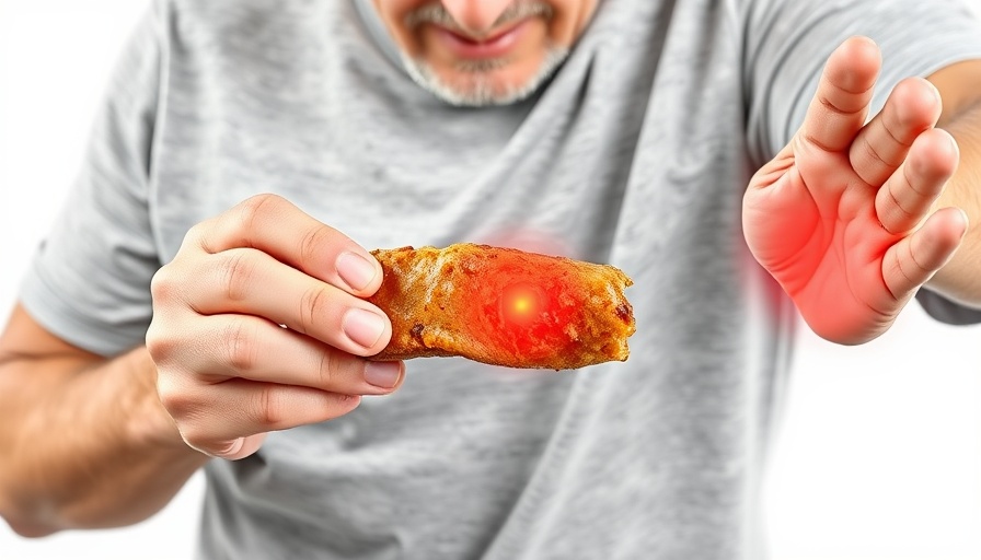 Middle-aged man with snack bar, highlighting arthritis symptoms.