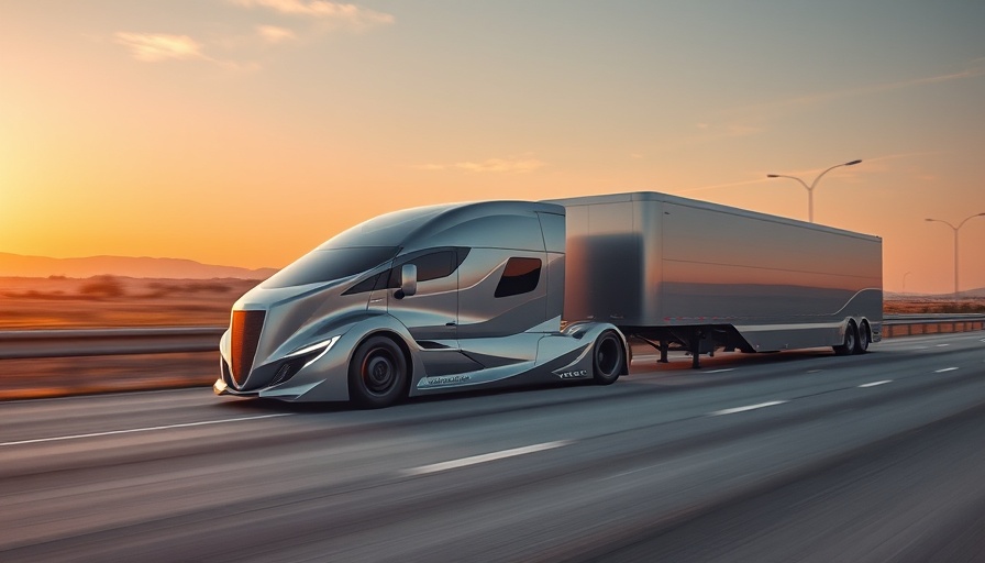 Cybertruck towing trailer on highway at sunset, showcasing nomad potential.