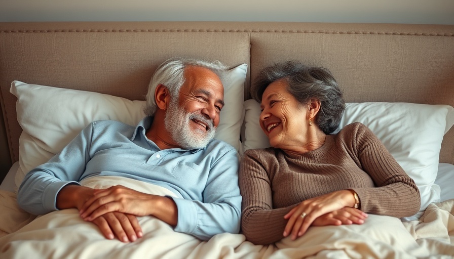 Older couple embracing intimately on bed, illustrating sexual health changes with age.