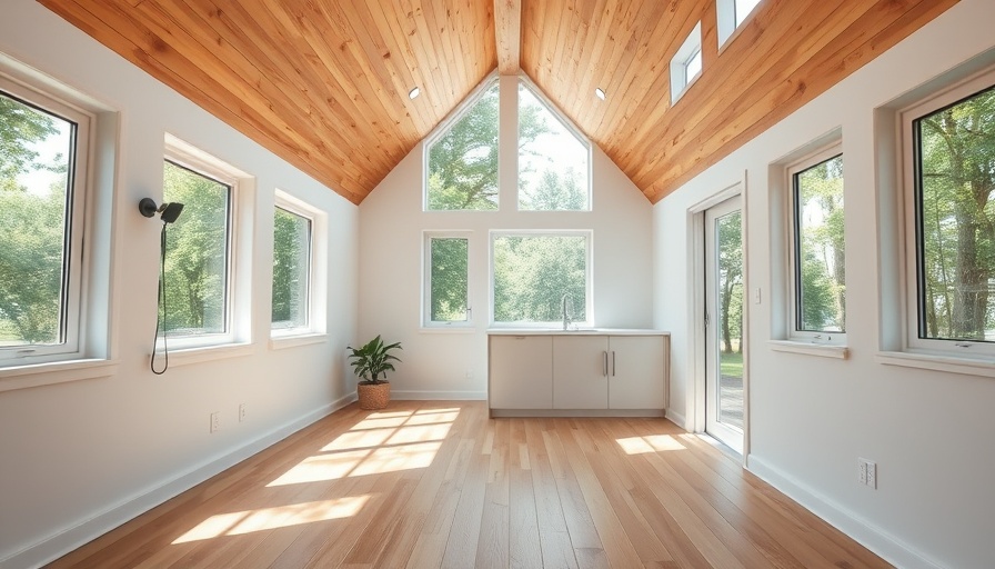 Spacious architect-built tiny house interior with wooden accents.