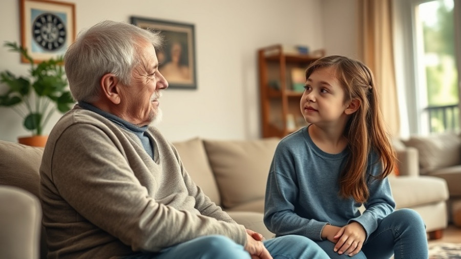 Caring adult and teen discussing sensitive topics in living room.