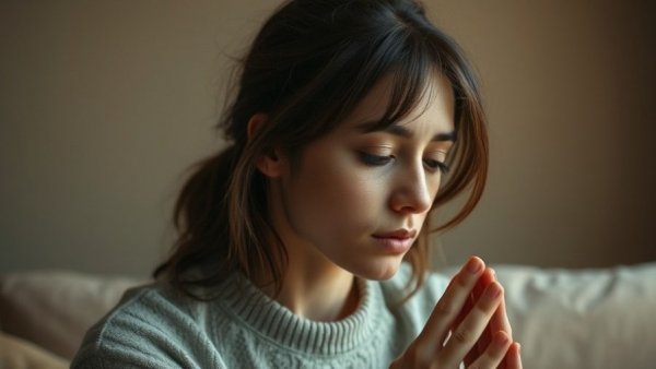 Woman praying with a book, strengthen faith in military families concept.