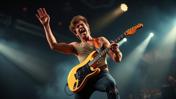 Energetic musician performing, redefining emotional safety through music.