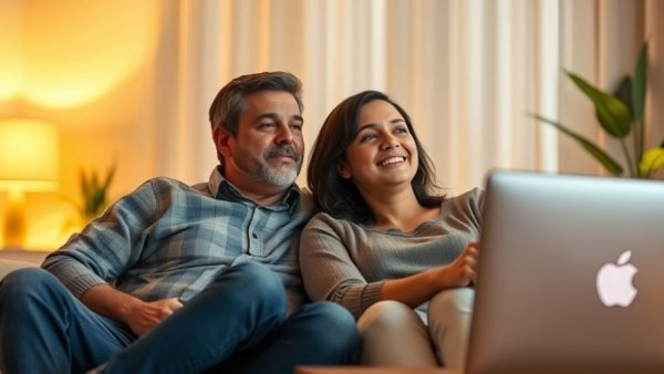 Couple watching TV together at home, cozy setting