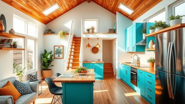 Modern tiny home kitchen with turquoise cabinets, Tiny homes discussions
