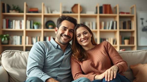 Relaxed couple showing non-sexual touch importance on sofa.