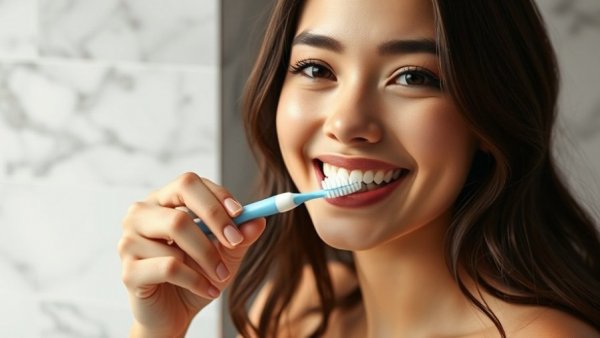 Fresh breath tips for the holidays: woman brushing teeth.