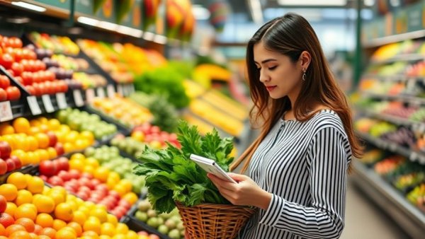 Woman shopping for produce with WIC benefits for military families.
