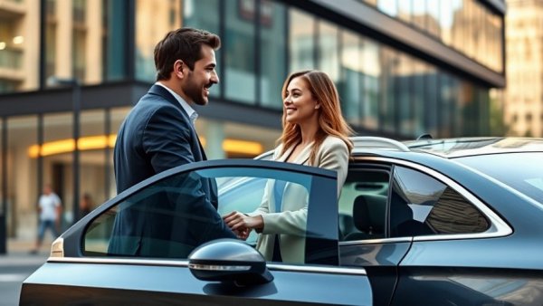 Couple practicing courtesies in marriage, man opens car door.