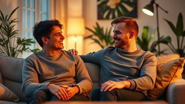 Couple integrating God into daily conversations on a cozy sofa