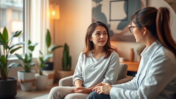 Calm EMDR therapy session for veterans in a modern, cozy room.