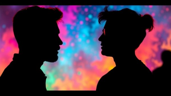 Silhouette emphasizing the importance of listening in relationships, colorful background.