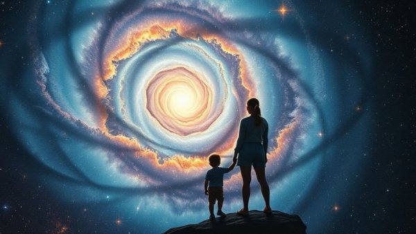 Woman and child gazing at galaxy, symbolizing healing childhood trauma for military wives.