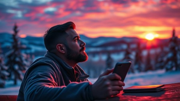 Contemplative man gazes at sunset, wallet beside him, true worth beyond money theme.
