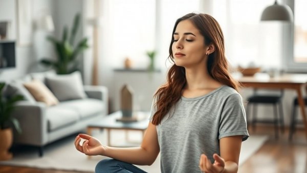 Protecting your peace: serene woman meditating indoors.