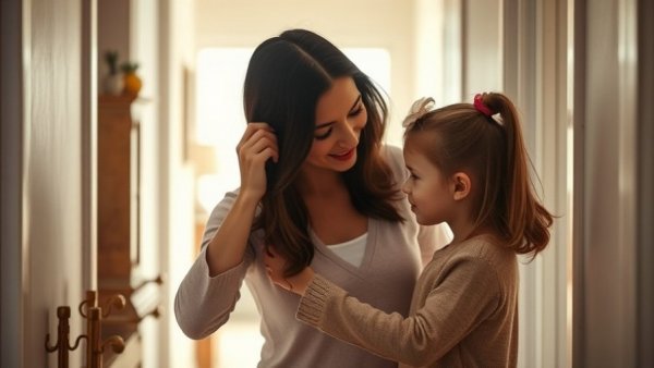 Mother brushing daughter's hair at home, highlighting Life Stages in Ayurveda