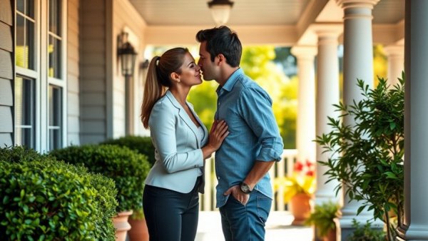 Tender goodbye kiss illustrating rituals of connection in relationships.