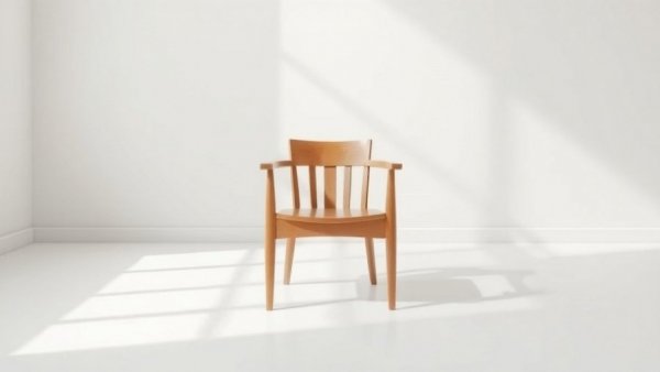 Minimalist wooden chair in empty space, benefits of chair yoga.