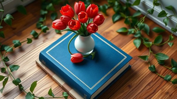 Book on wooden floor with green vines, healing breakup tips.