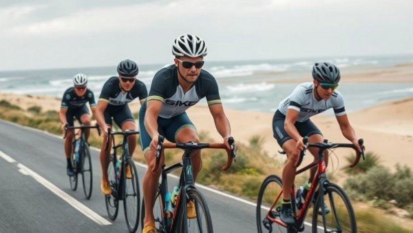 Cyclists showcasing orthopedist recommended cardio workouts on a coastal road.