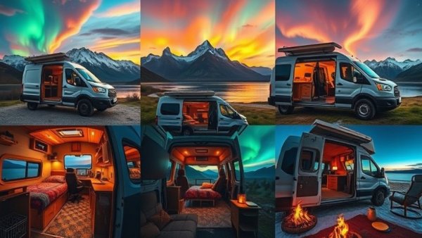 Diverse van conversions for tiny home living in scenic locations.