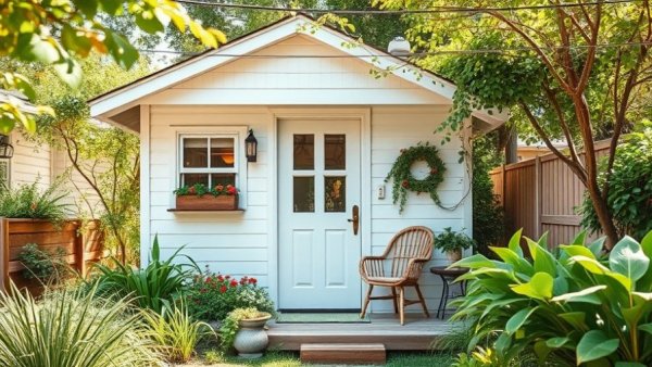 Charming tiny home in urban space with cozy outdoor area.
