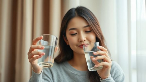 Young woman drinking water, highlighting best water filter for families with kids.