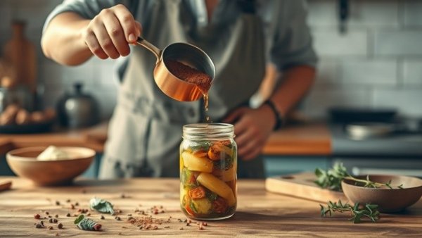 Creating gut-brain connection probiotics in a cozy kitchen.