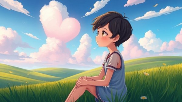 A peaceful young woman gazes at a heart-shaped cloud, embodying self-compassion for military wives.