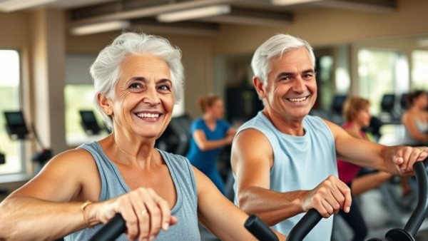 Older couple enjoying shared interests in relationships through exercise