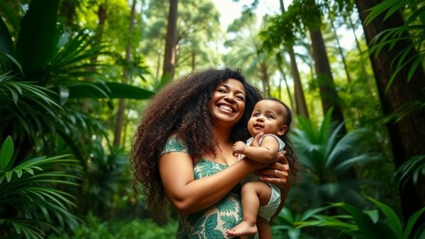 Mother and baby enjoying nature at a family wellness retreat.