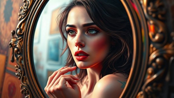 Colorful painting of woman reflecting on self-compassion.