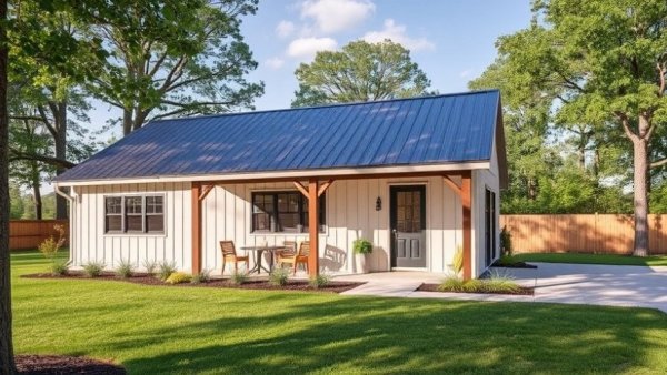 Small Modern Barndominium: A 1,070 Sq. Ft. Single-Story Ranch with Office