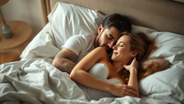 Mood affects libido: couple relaxing in bed with warm light