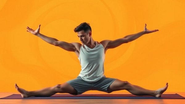 Young man practicing yoga for self-awareness against vibrant background.